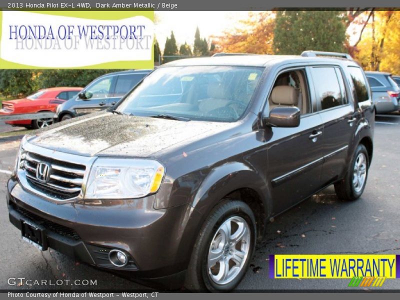 Dark Amber Metallic / Beige 2013 Honda Pilot EX-L 4WD