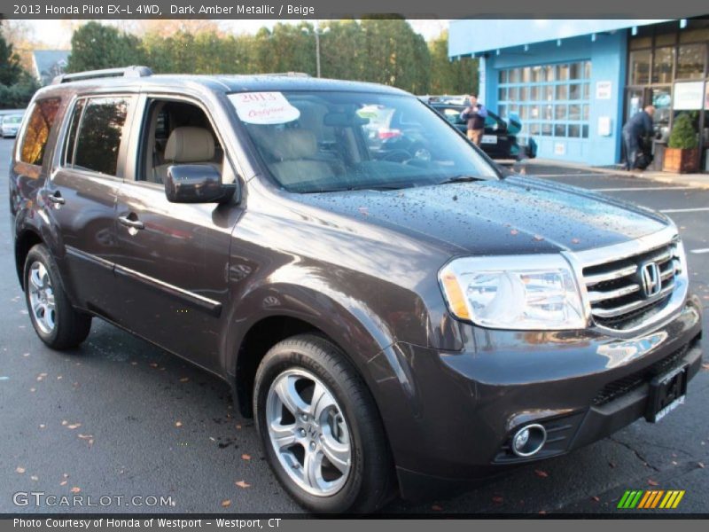 Dark Amber Metallic / Beige 2013 Honda Pilot EX-L 4WD