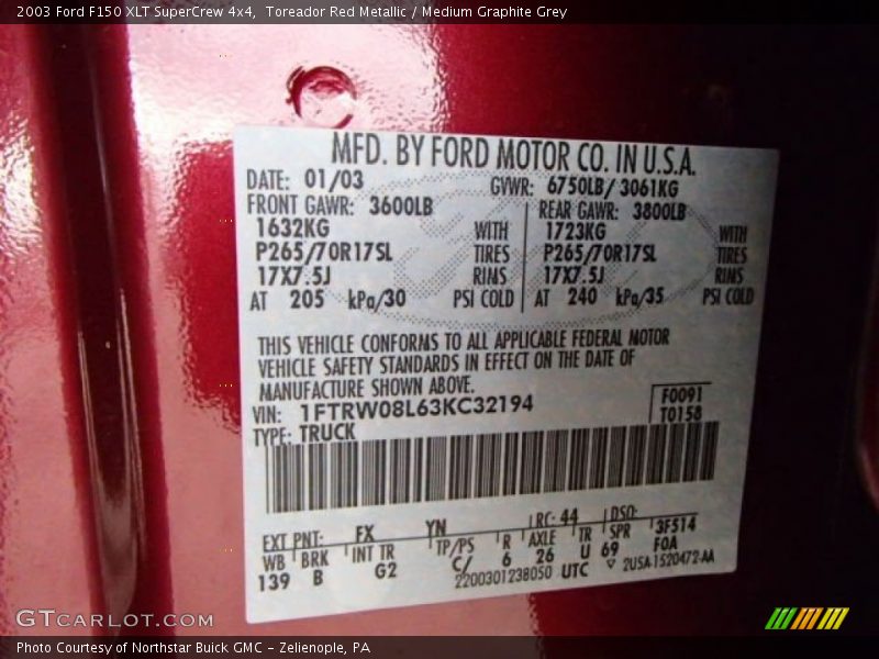 Toreador Red Metallic / Medium Graphite Grey 2003 Ford F150 XLT SuperCrew 4x4