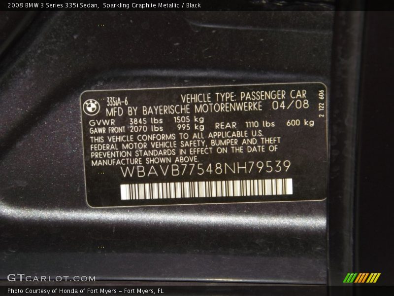 Sparkling Graphite Metallic / Black 2008 BMW 3 Series 335i Sedan