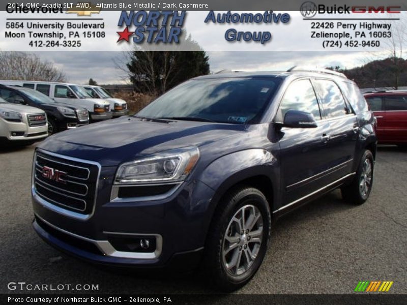 Atlantis Blue Metallic / Dark Cashmere 2014 GMC Acadia SLT AWD