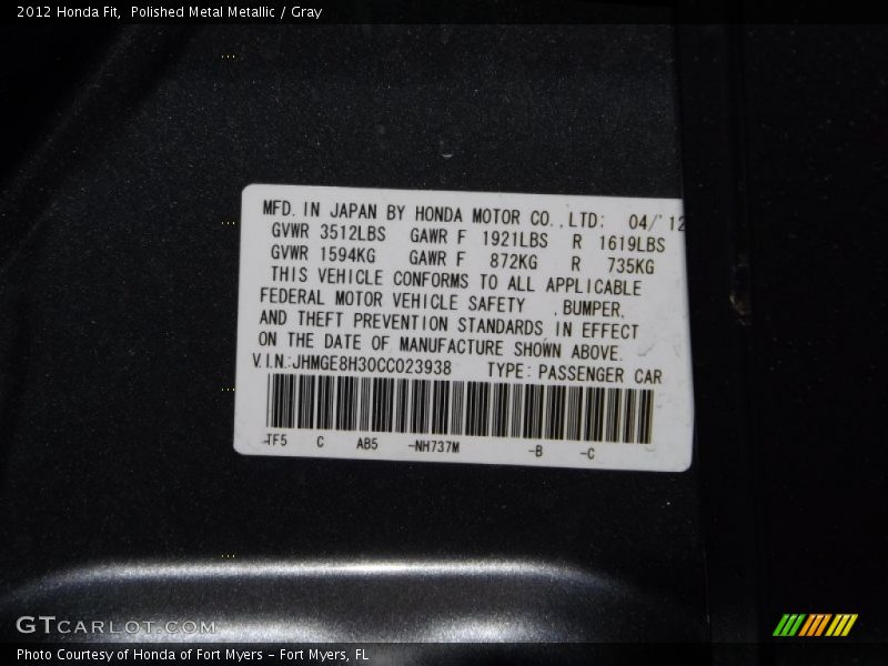 Polished Metal Metallic / Gray 2012 Honda Fit