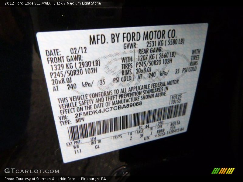 Black / Medium Light Stone 2012 Ford Edge SEL AWD