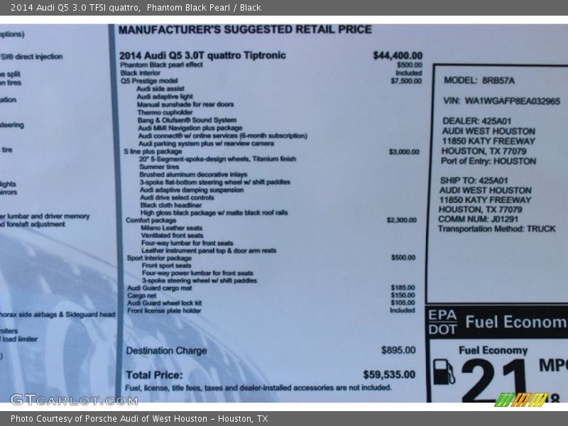  2014 Q5 3.0 TFSI quattro Window Sticker