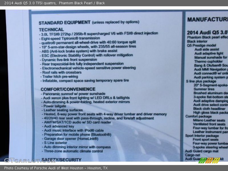  2014 Q5 3.0 TFSI quattro Window Sticker