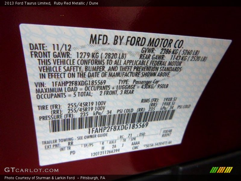 Ruby Red Metallic / Dune 2013 Ford Taurus Limited