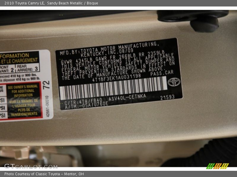 Sandy Beach Metallic / Bisque 2010 Toyota Camry LE