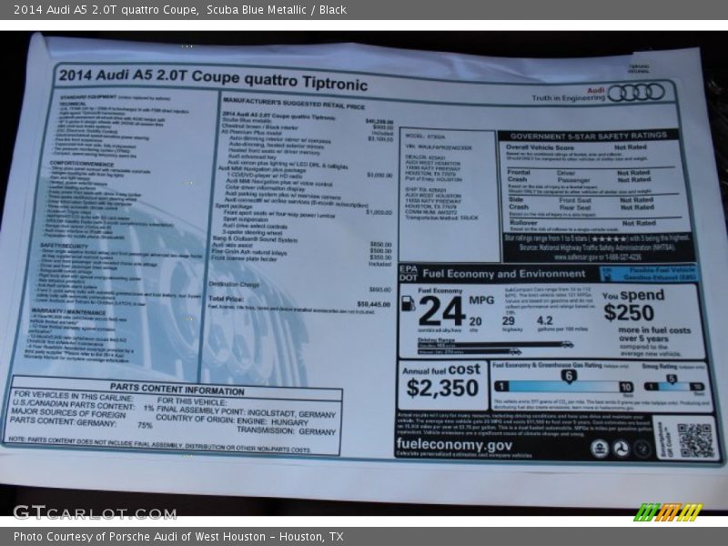 Scuba Blue Metallic / Black 2014 Audi A5 2.0T quattro Coupe