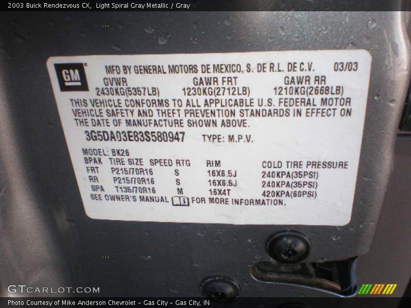Light Spiral Gray Metallic / Gray 2003 Buick Rendezvous CX