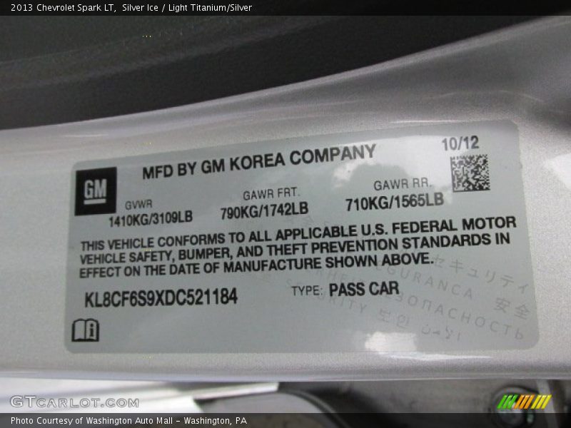 Silver Ice / Light Titanium/Silver 2013 Chevrolet Spark LT