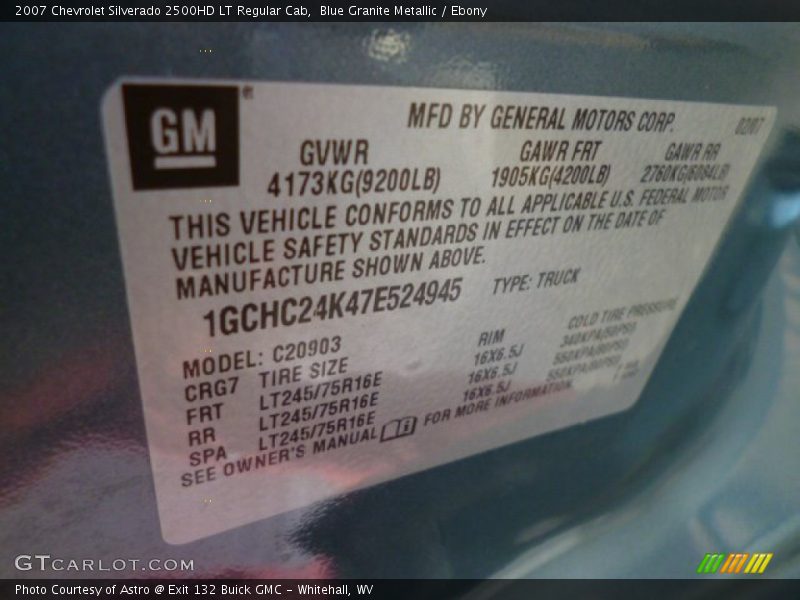 Blue Granite Metallic / Ebony 2007 Chevrolet Silverado 2500HD LT Regular Cab