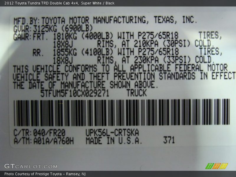 Super White / Black 2012 Toyota Tundra TRD Double Cab 4x4