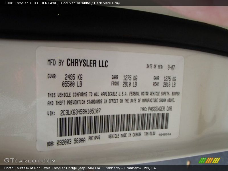 Cool Vanilla White / Dark Slate Gray 2008 Chrysler 300 C HEMI AWD