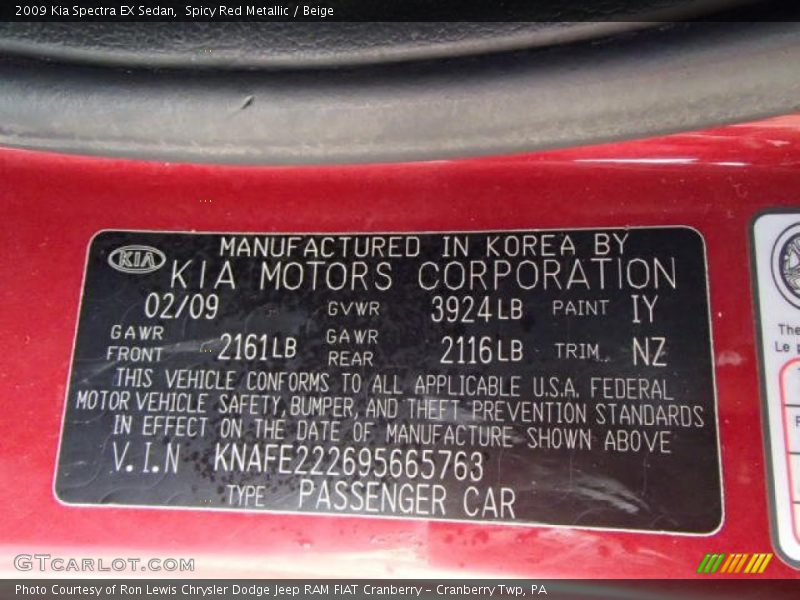 Spicy Red Metallic / Beige 2009 Kia Spectra EX Sedan
