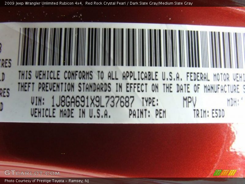 2009 Wrangler Unlimited Rubicon 4x4 Red Rock Crystal Pearl Color Code PEM