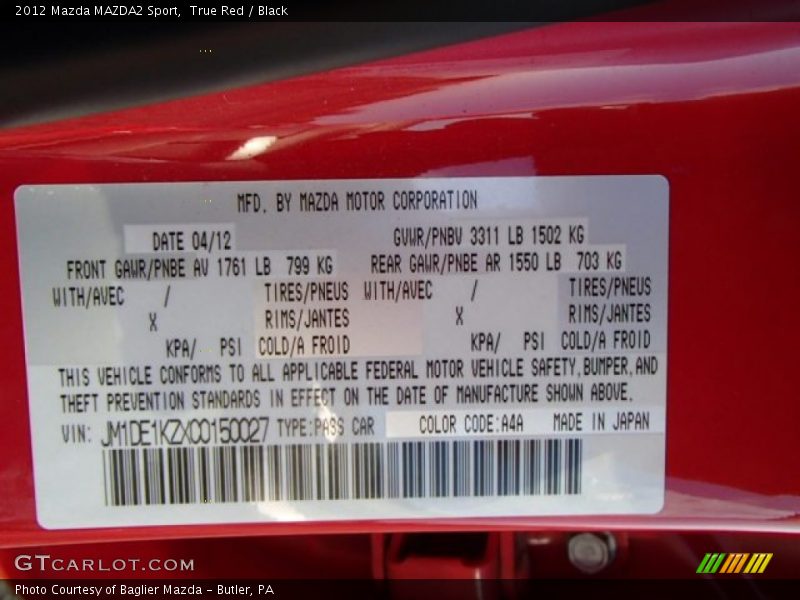 True Red / Black 2012 Mazda MAZDA2 Sport
