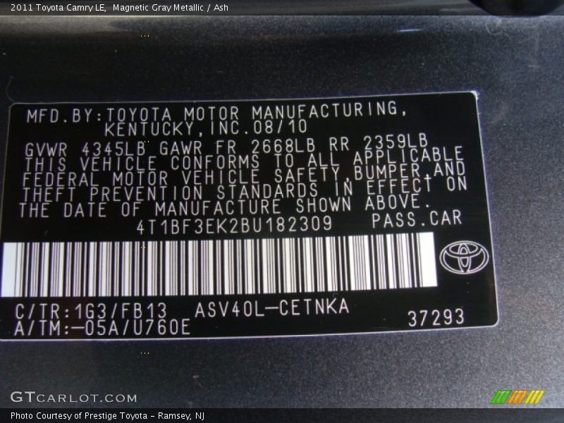 Magnetic Gray Metallic / Ash 2011 Toyota Camry LE