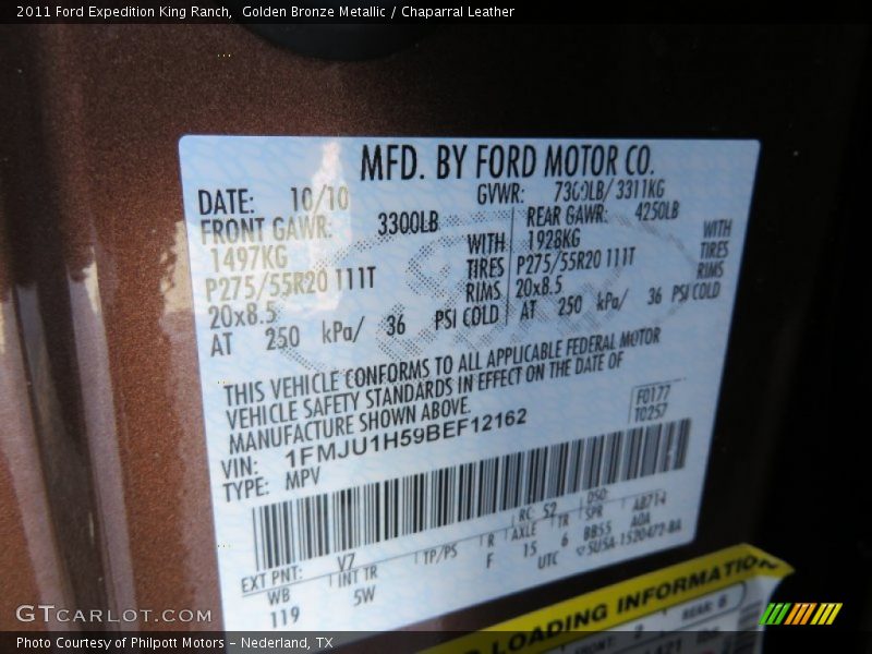 2011 Expedition King Ranch Golden Bronze Metallic Color Code V7