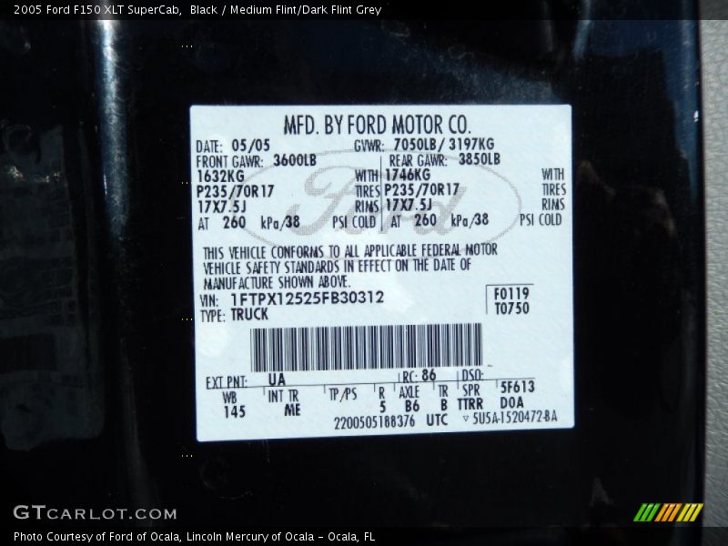 Black / Medium Flint/Dark Flint Grey 2005 Ford F150 XLT SuperCab