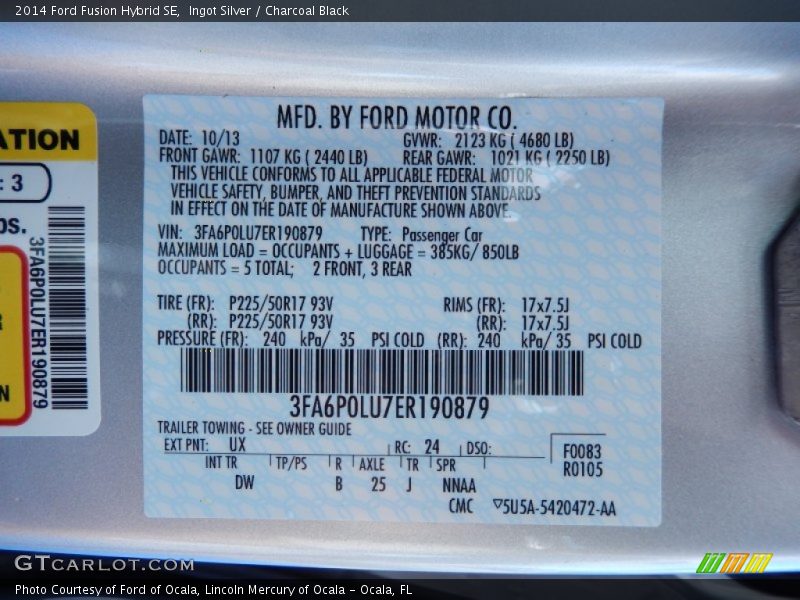 Ingot Silver / Charcoal Black 2014 Ford Fusion Hybrid SE
