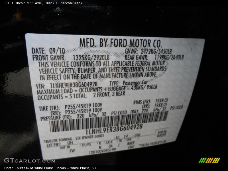 Black / Charcoal Black 2011 Lincoln MKS AWD