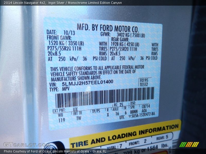 2014 Navigator 4x2 Ingot Silver Color Code UX