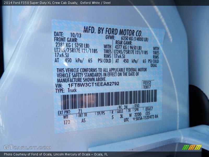 2014 F350 Super Duty XL Crew Cab Dually Oxford White Color Code Z1