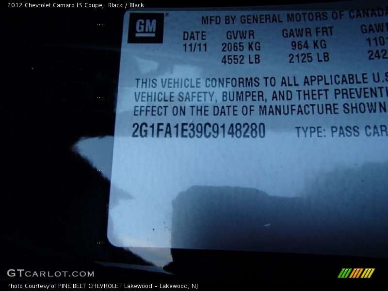 Black / Black 2012 Chevrolet Camaro LS Coupe