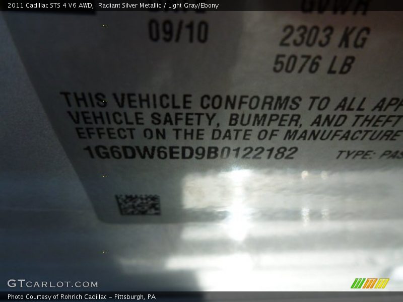 Radiant Silver Metallic / Light Gray/Ebony 2011 Cadillac STS 4 V6 AWD