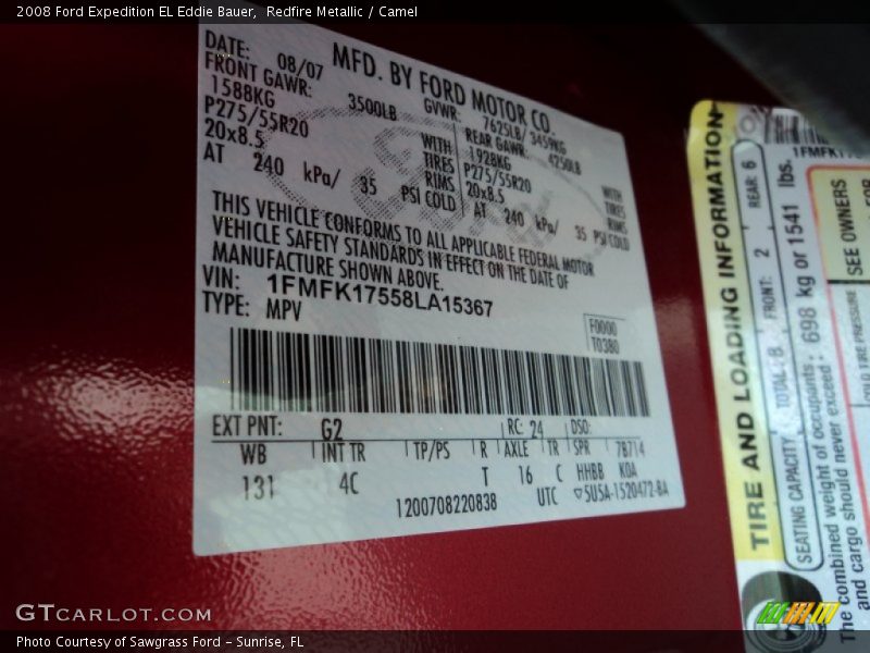 2008 Expedition EL Eddie Bauer Redfire Metallic Color Code G2