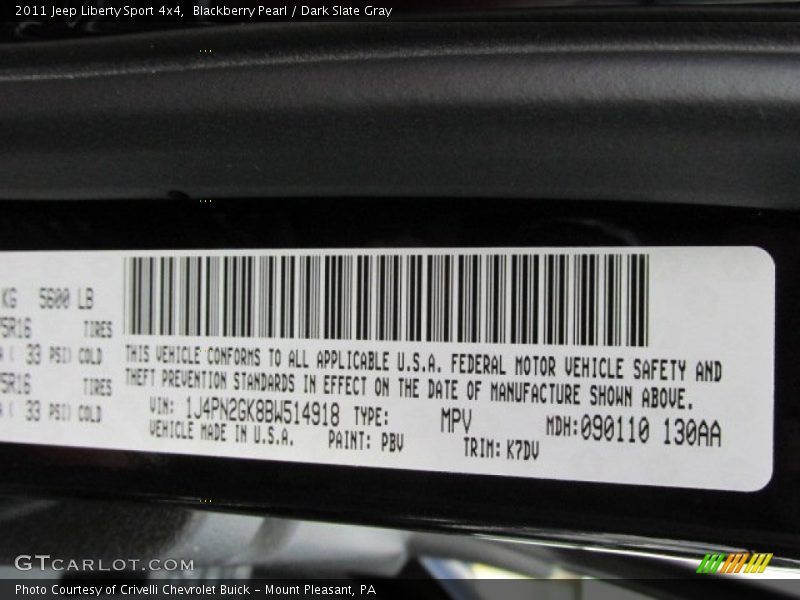 Blackberry Pearl / Dark Slate Gray 2011 Jeep Liberty Sport 4x4