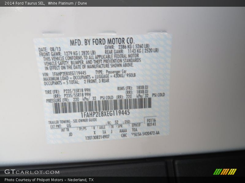 White Platinum / Dune 2014 Ford Taurus SEL