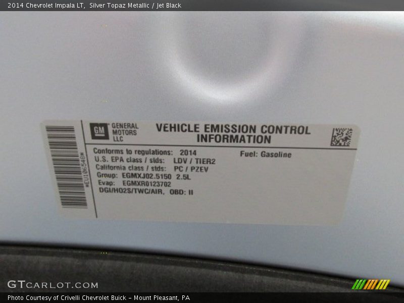 Silver Topaz Metallic / Jet Black 2014 Chevrolet Impala LT
