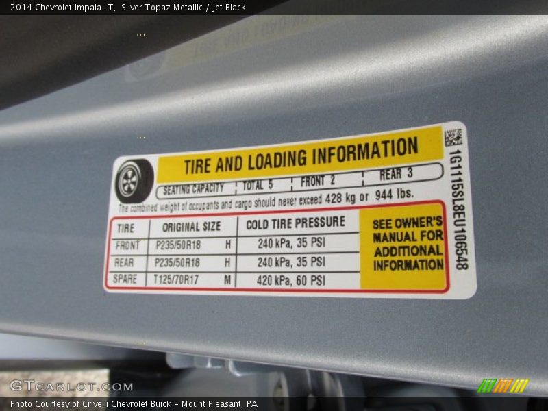 Silver Topaz Metallic / Jet Black 2014 Chevrolet Impala LT