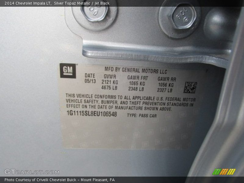 Silver Topaz Metallic / Jet Black 2014 Chevrolet Impala LT