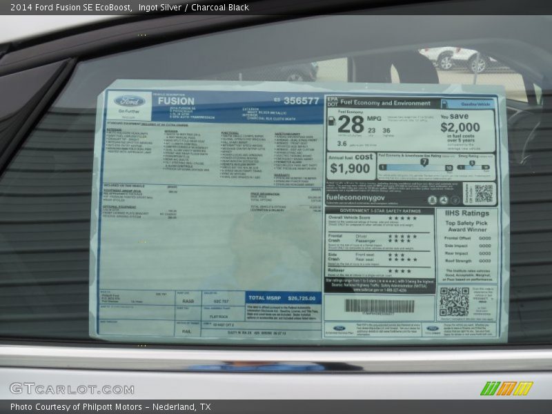  2014 Fusion SE EcoBoost Window Sticker