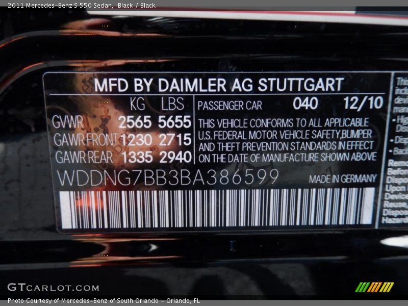 Black / Black 2011 Mercedes-Benz S 550 Sedan