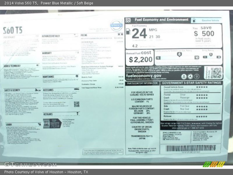 Power Blue Metallic / Soft Beige 2014 Volvo S60 T5