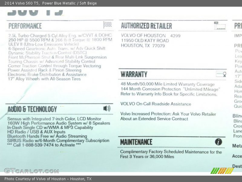 Power Blue Metallic / Soft Beige 2014 Volvo S60 T5