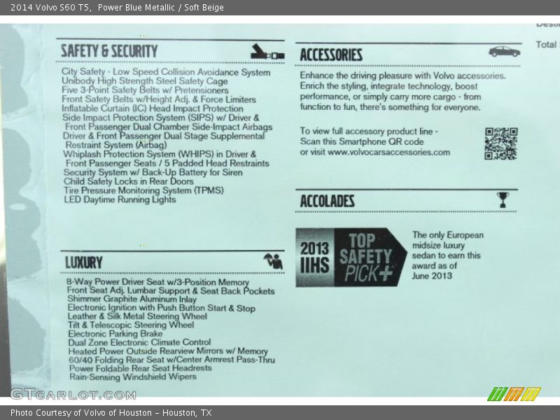 Power Blue Metallic / Soft Beige 2014 Volvo S60 T5