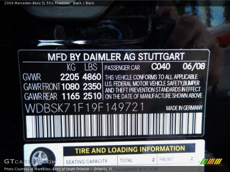 Black / Black 2009 Mercedes-Benz SL 550 Roadster