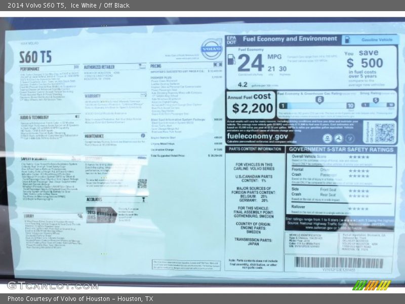 Ice White / Off Black 2014 Volvo S60 T5