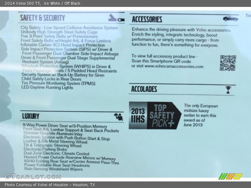 Ice White / Off Black 2014 Volvo S60 T5