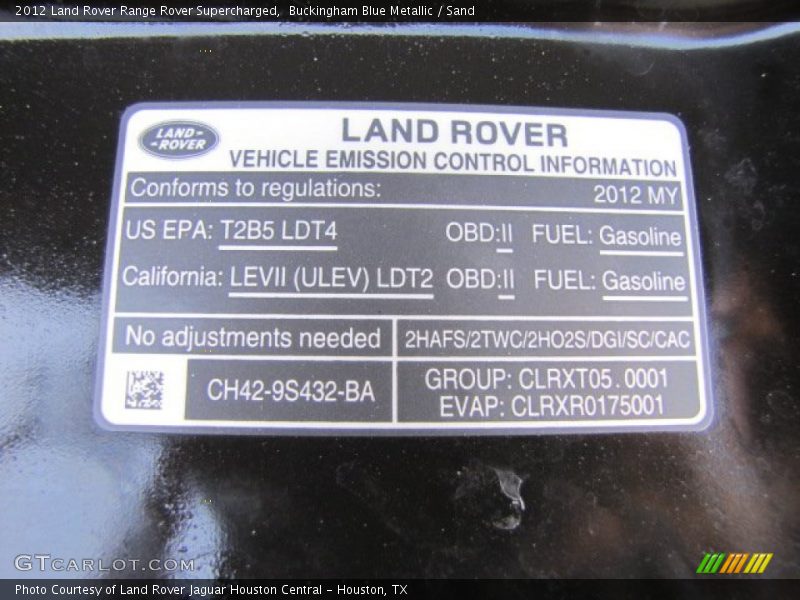 Buckingham Blue Metallic / Sand 2012 Land Rover Range Rover Supercharged