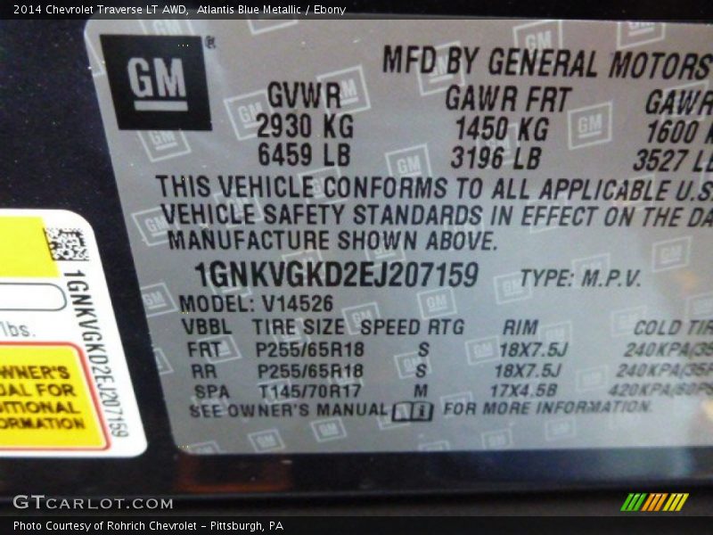 Atlantis Blue Metallic / Ebony 2014 Chevrolet Traverse LT AWD