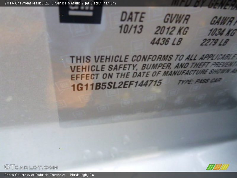 Silver Ice Metallic / Jet Black/Titanium 2014 Chevrolet Malibu LS
