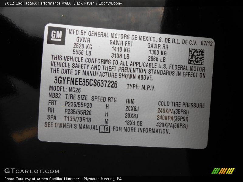 Black Raven / Ebony/Ebony 2012 Cadillac SRX Performance AWD
