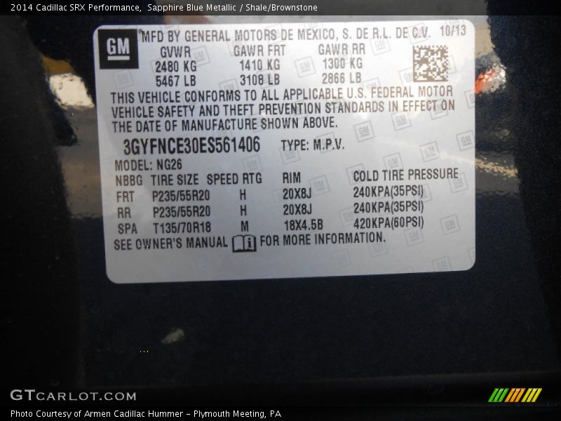 Sapphire Blue Metallic / Shale/Brownstone 2014 Cadillac SRX Performance