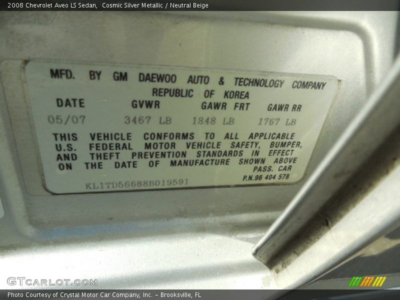 Cosmic Silver Metallic / Neutral Beige 2008 Chevrolet Aveo LS Sedan