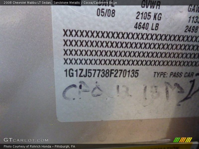 Sandstone Metallic / Cocoa/Cashmere Beige 2008 Chevrolet Malibu LT Sedan